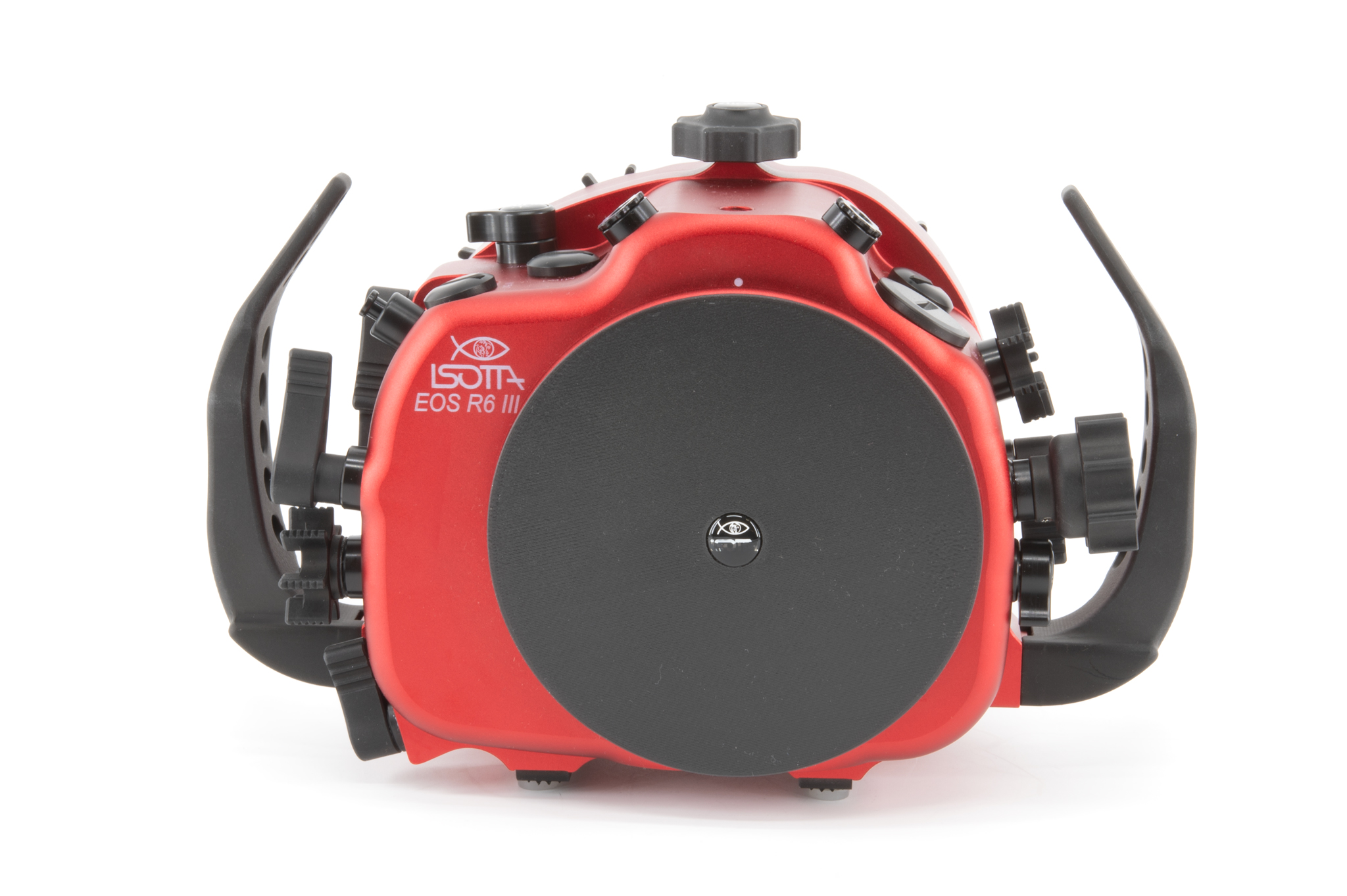 Front view of the Isotta housing for the Canon EOS R6 Mark III